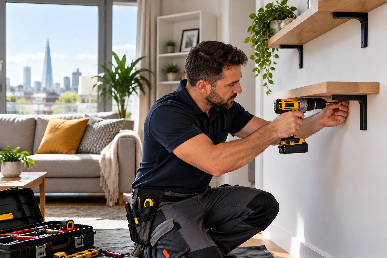 Affordable handyman carrying out home repairs in a London apartment